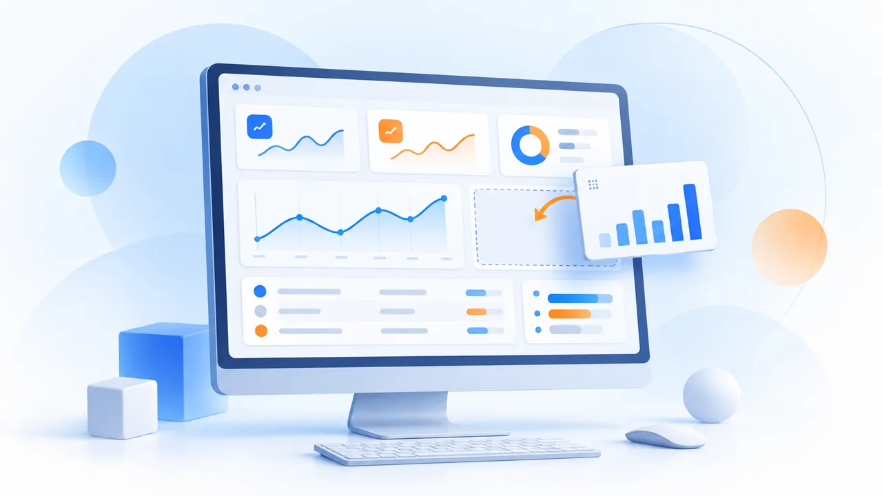Illustration of modular dashboard cards being arranged into a custom view